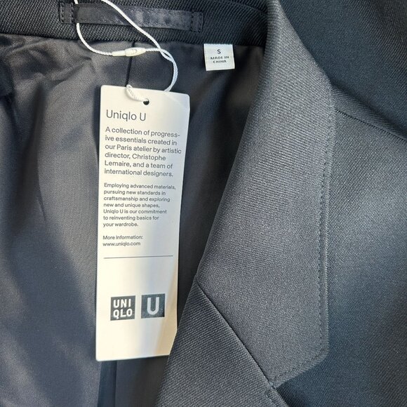 Uniqlo U Navy Mens Tailored Jacket Small Two-Button Pockets Lined Navy New $99 - Picture 3 of 8